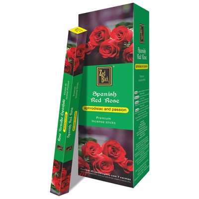 SPANISH RED ROSE Premium Incense Sticks, Zed Black (ИСПАНСКАЯ КРАСНАЯ РОЗА премиум благовония палочки, Зед Блэк), уп. 8 палочек.