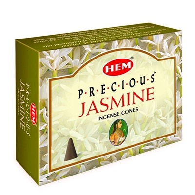 Hem Incense CONES PRECIOUS JASMINE (Благовония конусы ДРАГОЦЕННЫЙ ЖАСМИН, Хем), уп. 10 конусов.