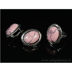 Кольцо Серьги  с кахолонгом (имитация), цв.розовый, размер 18