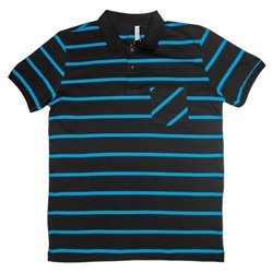Рубашка-поло с карманом (Fayz-M), полоса, черно-голубой