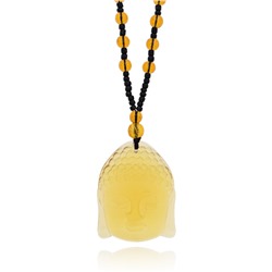 Амулет-четки для медитации, с подвеской ГОЛОВА БУДДЫ (стекло, цвет желтый, размер подвески 48 мм., длина 36-38 см.), 1 шт.