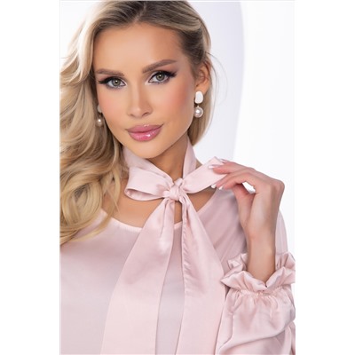 Шёлковая блузка с поясом в розовом цвете