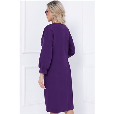 Фиолетовое трикотажное платье с поясом