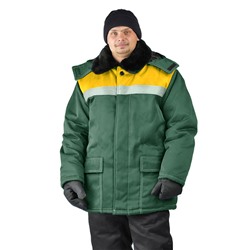 Куртка зимняя "УРАЛ" цвет: т.зеленый/желтый