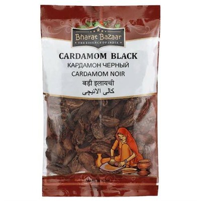 CARDAMOM BLACK Bharat Bazaar (Кардамон целый (черный), Бхарат Базар), 50 г.