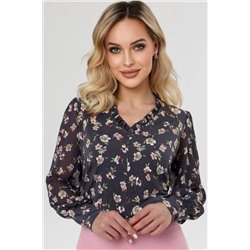 Серая блузка с цветочным принтом