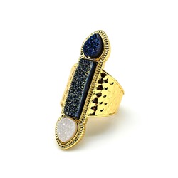 Кольцо "Великолепный Век"с друзами агата в золотистом металле цв.синий.