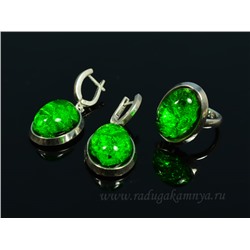 Комплект с янтарём "буранит" в посеребрении кольцо, серьги овал 18*23мм зеленый