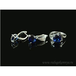 Кольцо Серьги с цирконом искусственным, цв.синий размер 20