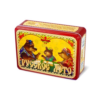 Русское лото в жестяной коробке «Три медведя» с деревянными бочонками