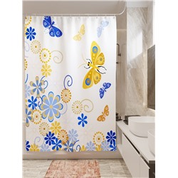 Фотоштора для ванной Цветочный узор с бабочками 2