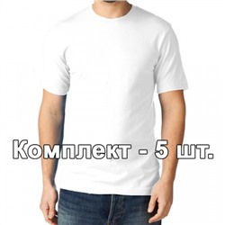 Комплект, 5 однотонных классических футболки, цвет белый
