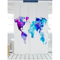 Фотоштора для ванной Карта мира акварелью