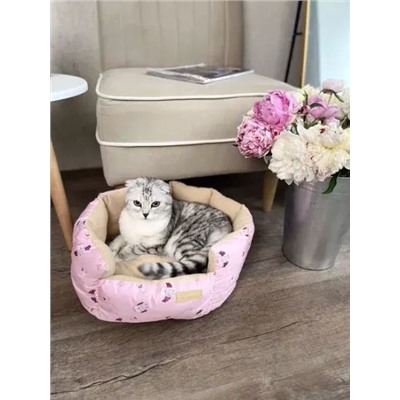 Лежанка для кошек круглая розовые совы