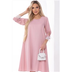 Пудро-розовое платье миди с отделкой из сетки и кружева на рукавах