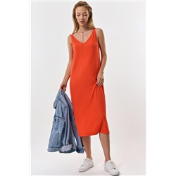 Платье летнее миди трикотажное оранжевое