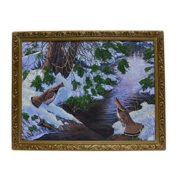 Картина из камня в деревянном багете репродукция "2 птицы у ручья" 45*35см