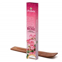 NATURAL ROSE Premium Incense Sticks, Bestofindia (НАТУРАЛЬНАЯ РОЗА премиальные благовония, Бэстофиндия), 70 г. (20 палочек + подставка)
