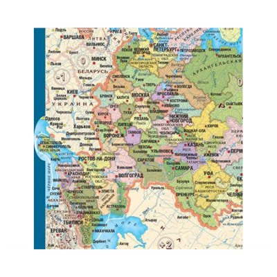 Настольная школьная двухсторонняя карта: мир и Россия (42х30см.)