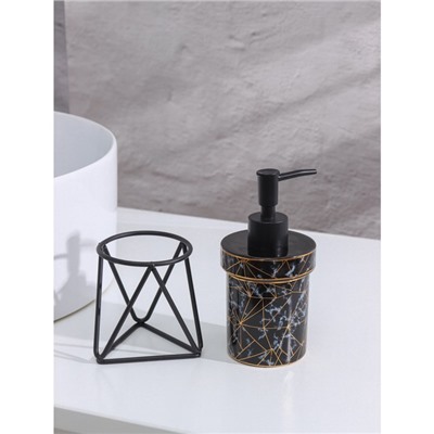 Набор для ванной комнаты Доляна «Геометрика», 3 предмета (мыльница, дозатор для мыла 290 мл, стакан), цвет чёрный