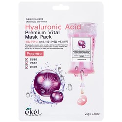 EKEL Маска тканевая д/лица  с гиалур.кислотой  Hyaluronic Acid Premium Vital Mask Pack 25мл