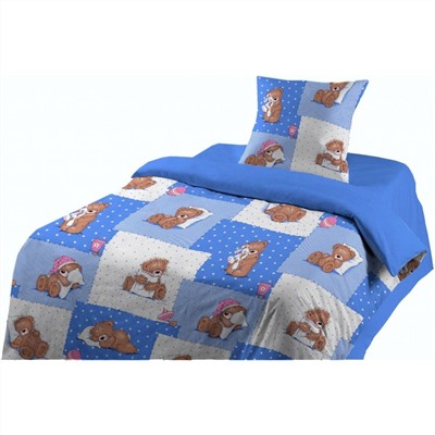 Детское постельное белье Шуйская бязь мишки заплатки синие