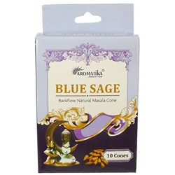 BLUE SAGE Backflow Natural Masala Cone, Aromatika (ГОЛУБОЙ ШАЛФЕЙ стелющийся дым, Ароматика), 10 конусов.