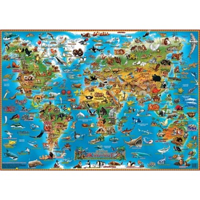 Настольная иллюстрированная карта мира. Животные (односторонняя)  58х41см.