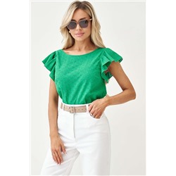 Блуза зелёная с рукавами-воланами