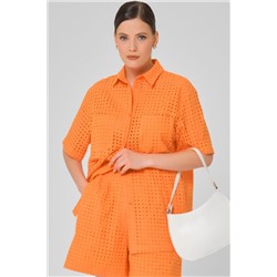 Рубашка из шитья оранжевая с накладными карманами