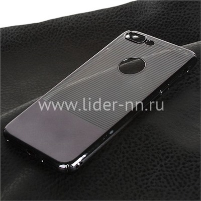 Задняя панель для iPhone7 Plus/8 Plus Пластик/вырез под логотип В ПОЛОСКУ (черная)