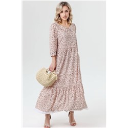 Длинное розовое платье с отложным воротничком