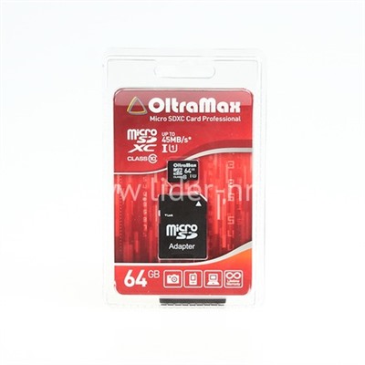 Карта памяти MicroSD 64GB OltraMax К10 (с адаптером) UHS-1 Elite 45 MB/s