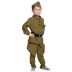 Карнавальный костюм "Солдатик", гимнастёрка, ремень, галифе, пилотка, р-р S, рост 116-122 см