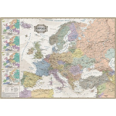 Настольная двухсторонняя карта: мир и Европа в ретро стиле 58х41см.