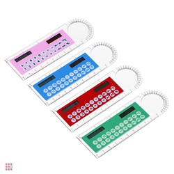 Калькулятор-линейка 8-разрядный с лупой и транспортиром, 4 цвета