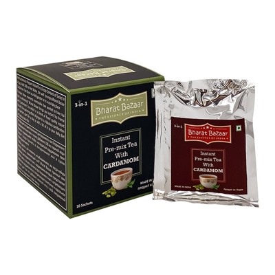 Instant Pre-mix Tea With CARDAMOM (Elaichi), Bharat Bazaar (Быстрорастворимый чай Премикс КАРДАМОН, Бхарат Базар), 140 г. (10 саше по 14 г.)