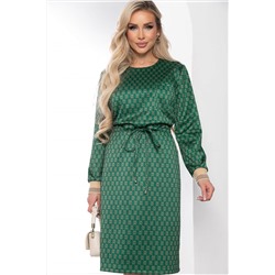 Зелёное трикотажное платье миди с принтом