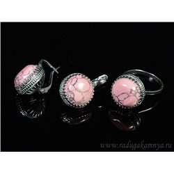Кольцо Серьги  с кахолонгом (имитация), цв.розовый, размер 17