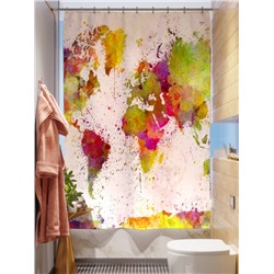 Фотоштора для ванной Цветная карта мира