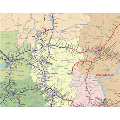 Карты железных дорог России купить, Карта железных дорог РФ и  сопредельных государств настенная (3,64 млн.) 234х156см.