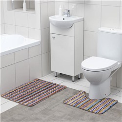 УЦЕНКА Набор ковриков для ванны и туалета Доляна «Полосатый», 2 шт: 50×70, 50×35 см, радужный