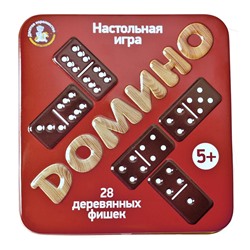Настольная деревянная игра «Домино» 28 фишек (жестяная коробочка)
