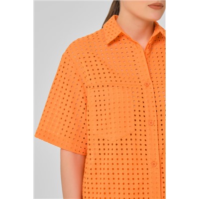 Рубашка из шитья оранжевая с накладными карманами