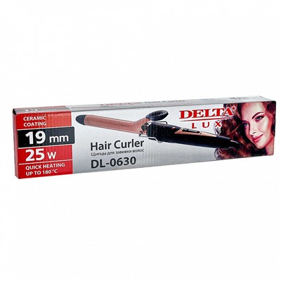 Щипцы для завивки волос 25 Вт, 19 мм DELTA LUX DL-0630 черные с бронзой