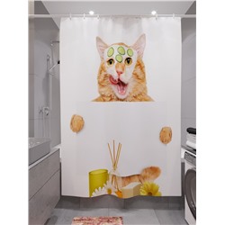 Фотоштора для ванной Спа котик