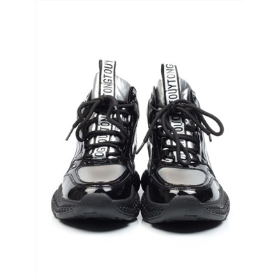 CSJ32-1 BLACK/SILVER Ботинки спортивные демисезонные женские (натуральная кожа, байка) размер 36