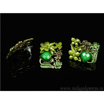 Кольцо Серьги с муранским стеклом цв. зеленый
