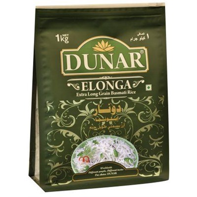 Dunar ELONGA Extra Long Grain Basmati Rice (Дунар ЭЛОНГА экстра длиннозёрный рис басмати, шлифованный), 1 кг.