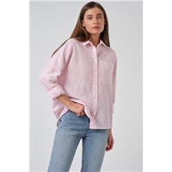 Рубашка летняя оверсайз из хлопка в полоску на розовом
